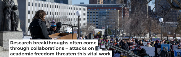 At the University of Minnesota, researchers, scientists and other supporters protested against proposed cuts to scientific research funding. Michael Siluk/UCG/Universal Images Group via Getty Images